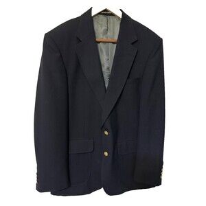 Vintage Stafford Blazer Sport Coat Jacket Mens 40R Navy Gold Buttons